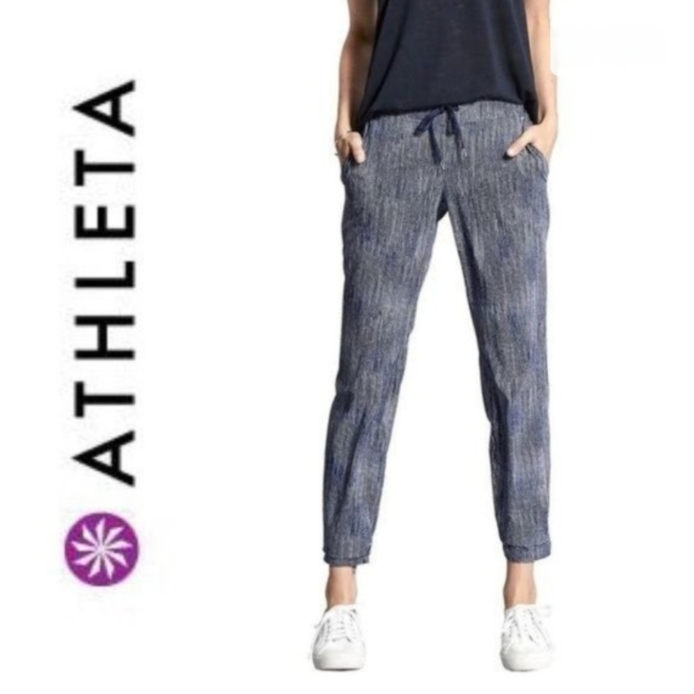 Athleta Navy White Batik Midtown Ankle Pants Pull‎ On Women's Size 10